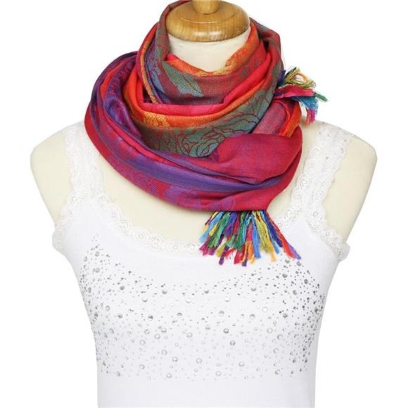 Colorful flowers Jacquard cotton pashmina Women Wrap Shawl tassels Scarves - Picture 1 of 6